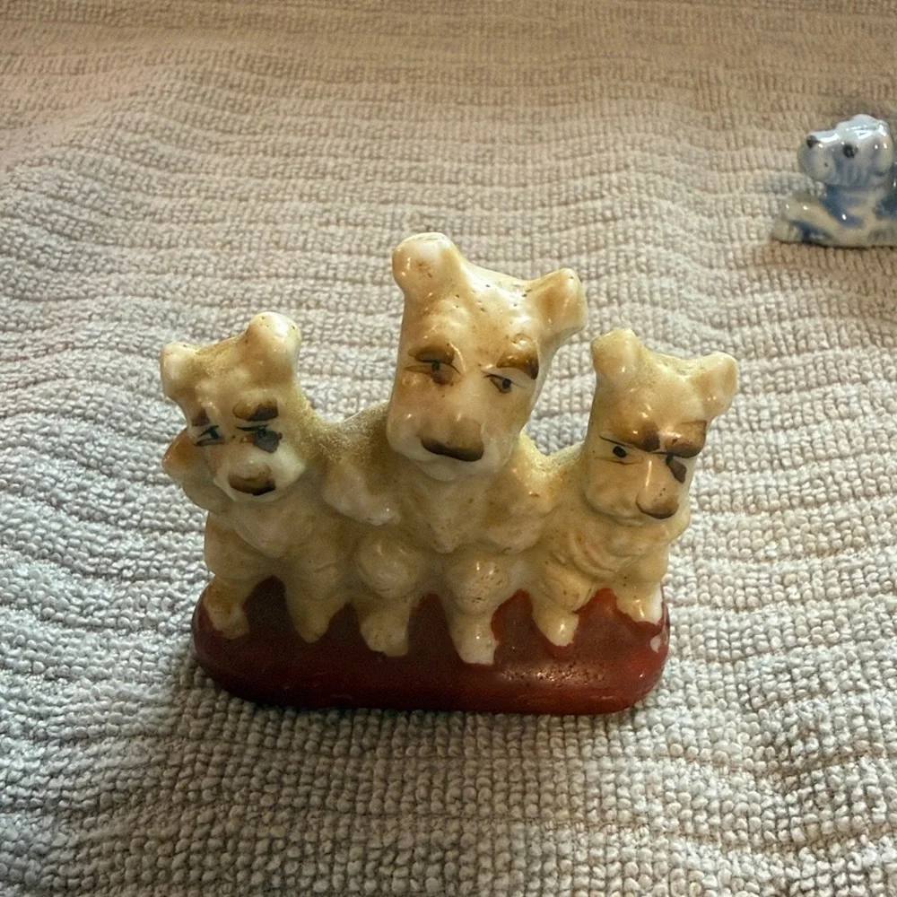Vintage porcelain Dog Figurine Sets - Cream and Blue. Made in Japan